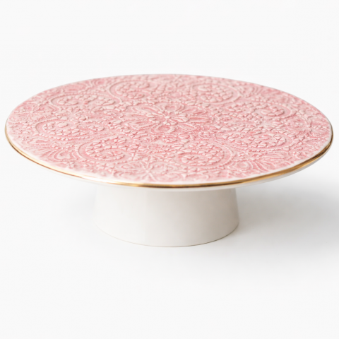 Coral pink cake stand