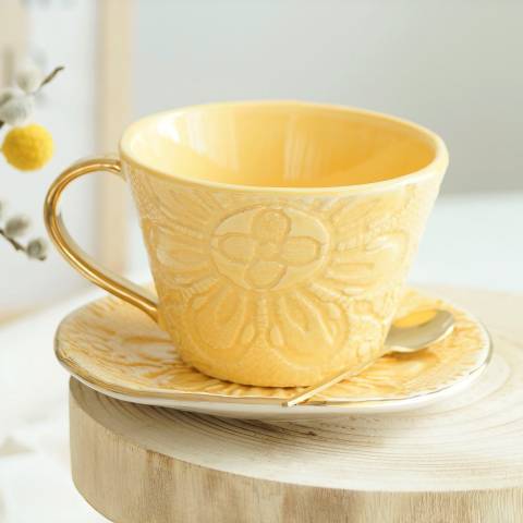 GRACE Žuta šalica za kavu i tanjurić
