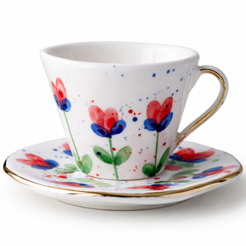 Crveni cvijet espresso šalica i tanjurić