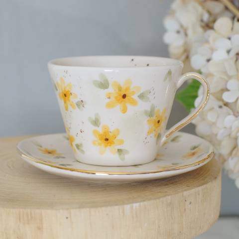 Flower coffee cup&saucer yellow tiny flower
