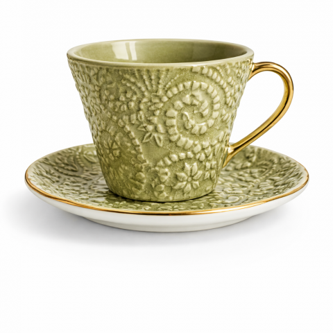 Olive green coffee cup&saucer