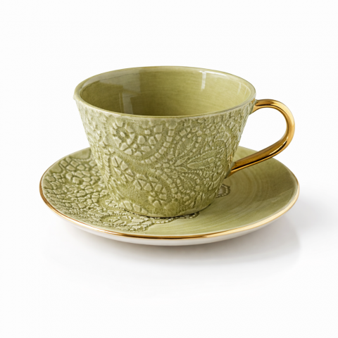 Olive green tea cup&saucer