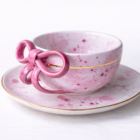 Pink bow cup&saucer 300ml