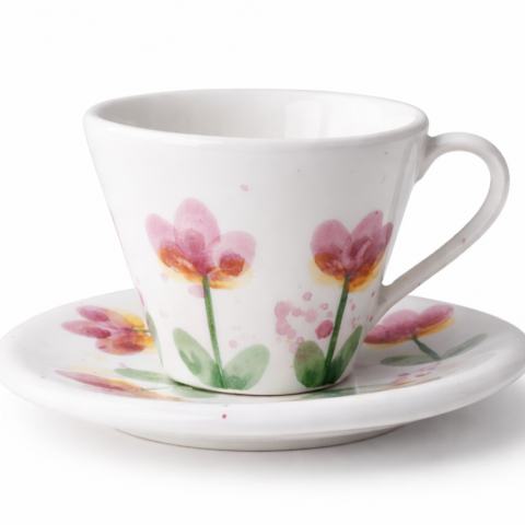 Pinki cvijet espresso šalica i tanjurić