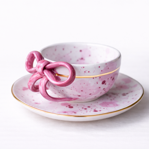 Pink bow cup&saucer 180ml