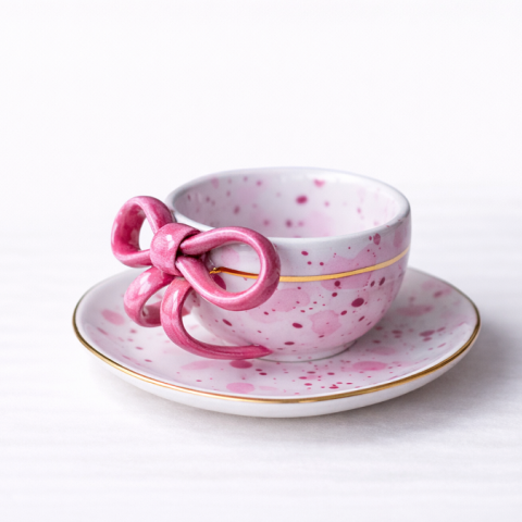 Pink bow cup&saucer 60ml