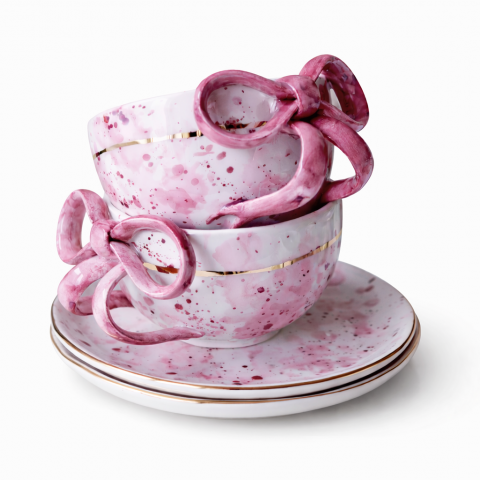 Pink bow cup&saucer 300ml set 2 psc