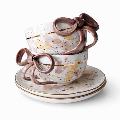 Brown bow cup&saucer 300ml set 2 psc
