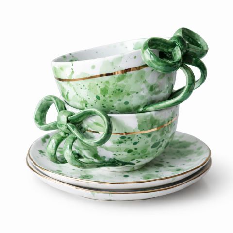 Green bow cup&saucer 300ml set 2 psc