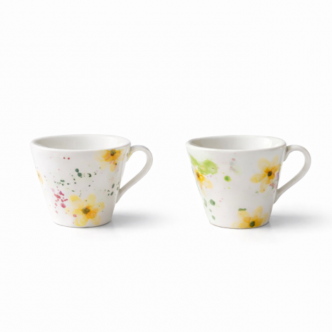 Espresso cup set yellow flower